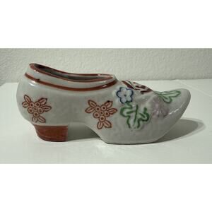 Vtg Handcrafted Japanese Porcelain Miniature Shoe‎ 4” Pin Cushion Japan Stamp